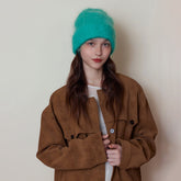 Mohair-Mischgewebe, gestrickte Wollmütze, dicke, warme Beanie-Mütze